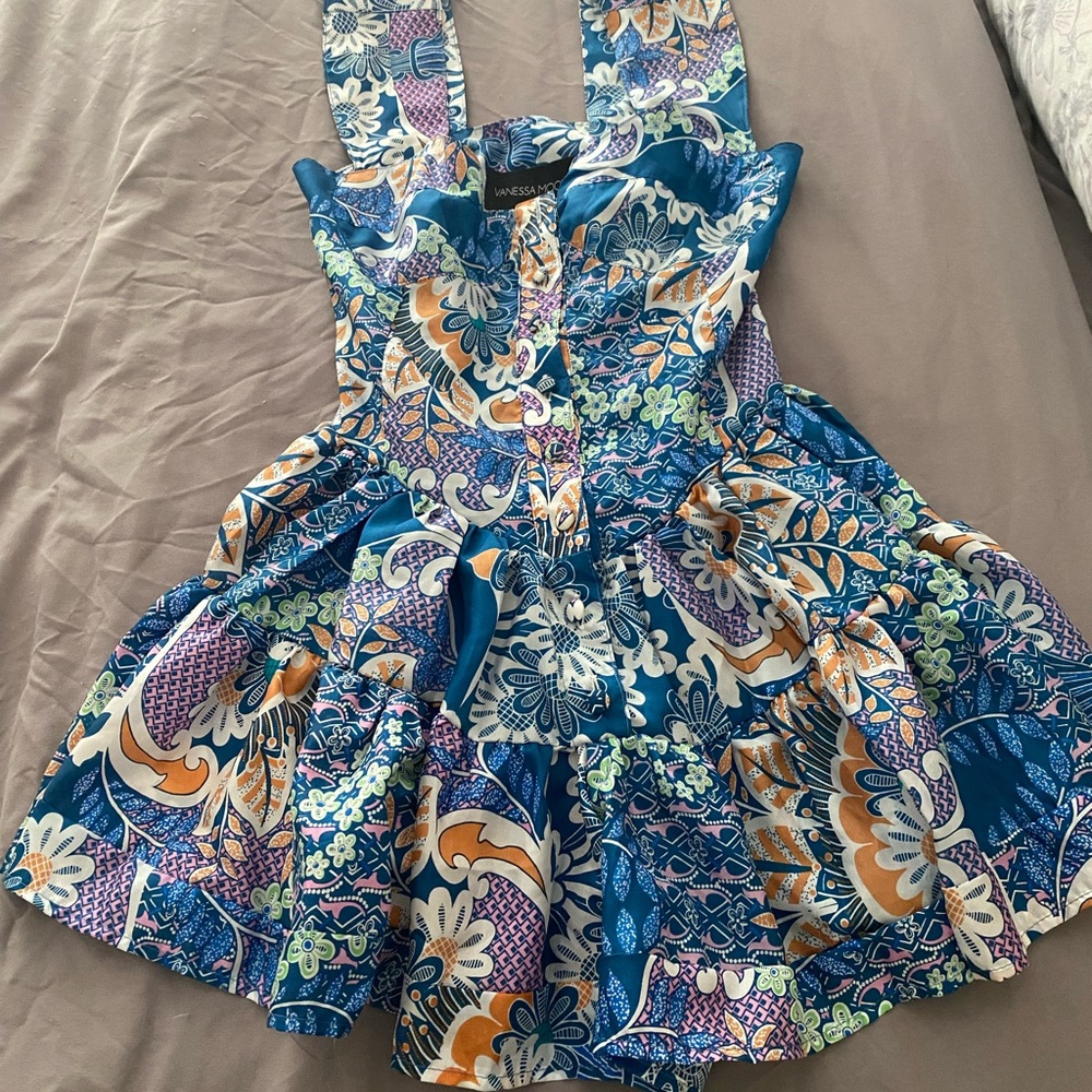 Vanessa Mooney Blue and White Sundress with Sweetheart Neckline